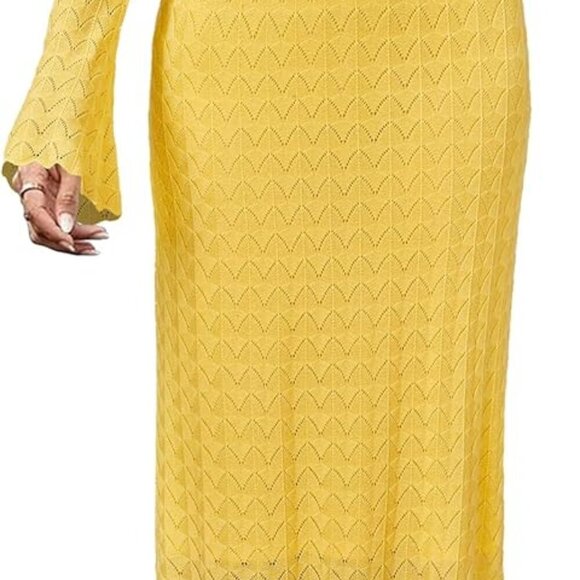 Dresses & Skirts - Women Summer 2025 Teacher Outfits Work Midi Boat Neck Cap Sleeve Hollow Knit Mod